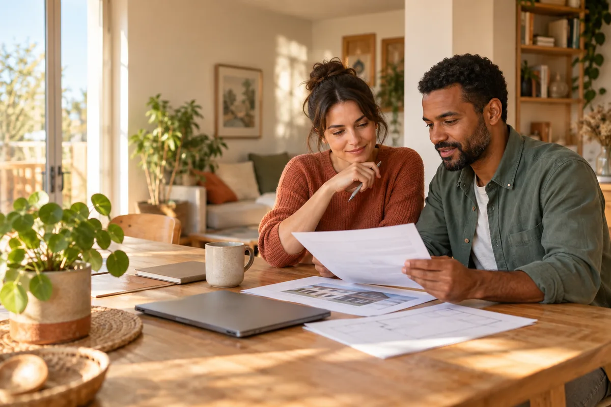 Un couple prépare calmement son budget autour d’une table